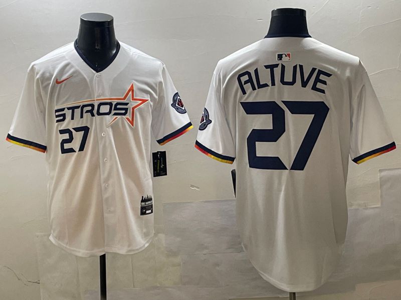 Men Houston Astros #27 Altuve White Three generations Joint Name 2025 Nike MLB Jersey style 2